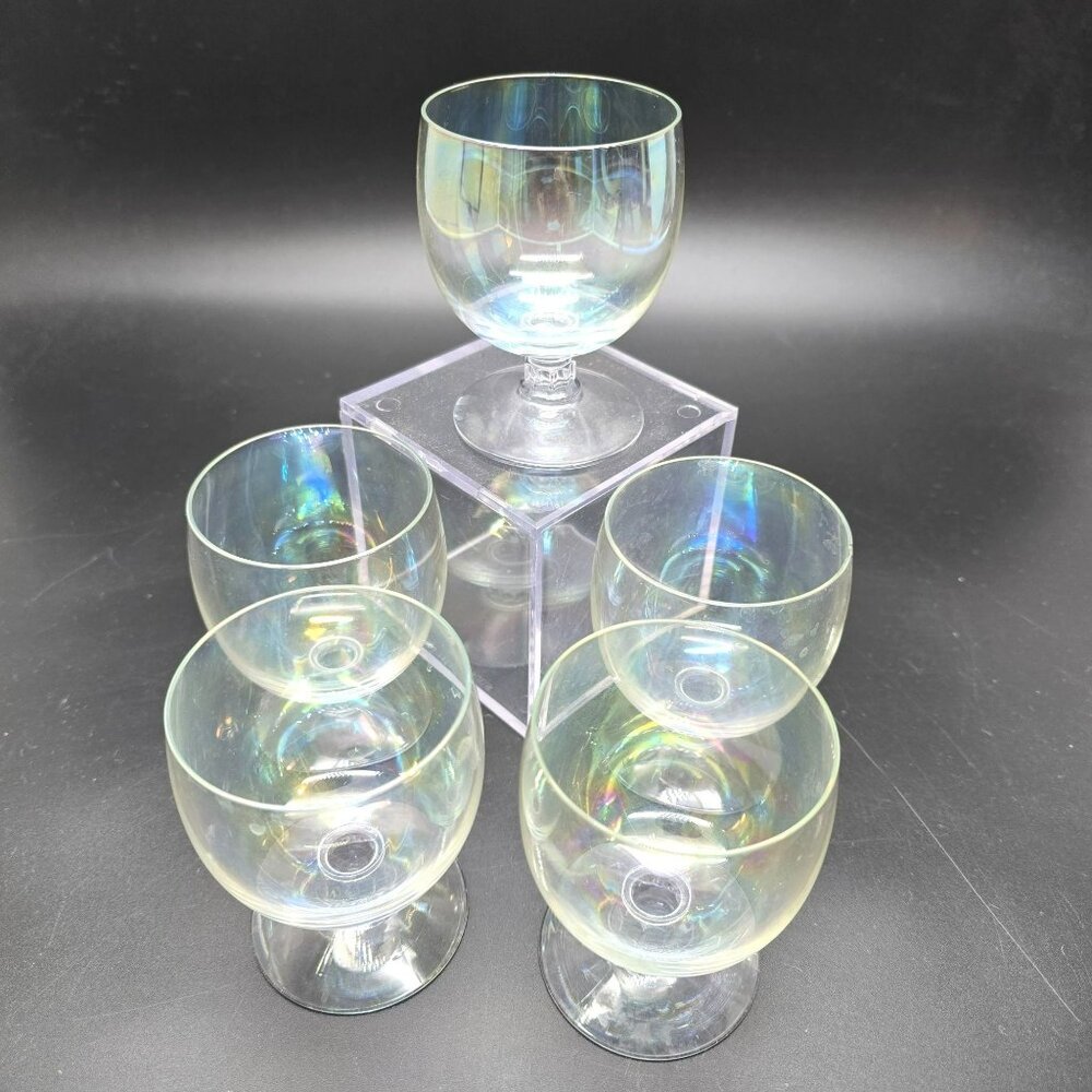 Mercury Glass Cocktail Glasses Vintage Barware Set Of 5 Iridescent Clear JJ4028